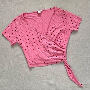 MONKI PINK POLKA DOT WRAP TOP